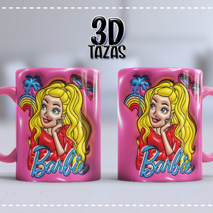 Taza 3D Barbie Arcoíris y Palmeras