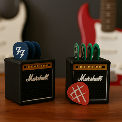 Mini amplificador porta púas de guitarra 🎸 | Organizador original para picks (Marshall, Fender, Gibson y Orange).