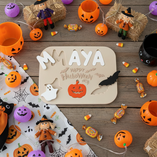 Puzzle de Halloween con nombre impreso en 3D – Regalo infantil personalizado