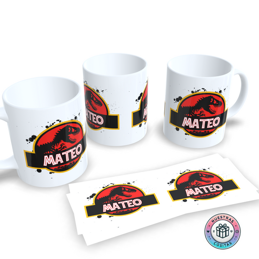 Taza personalizada estilo Jurassic Park con tu nombre