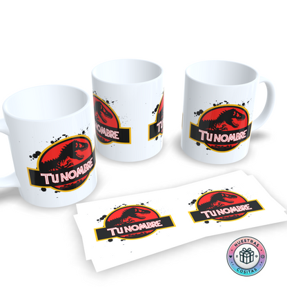 Taza personalizada estilo Jurassic Park con tu nombre