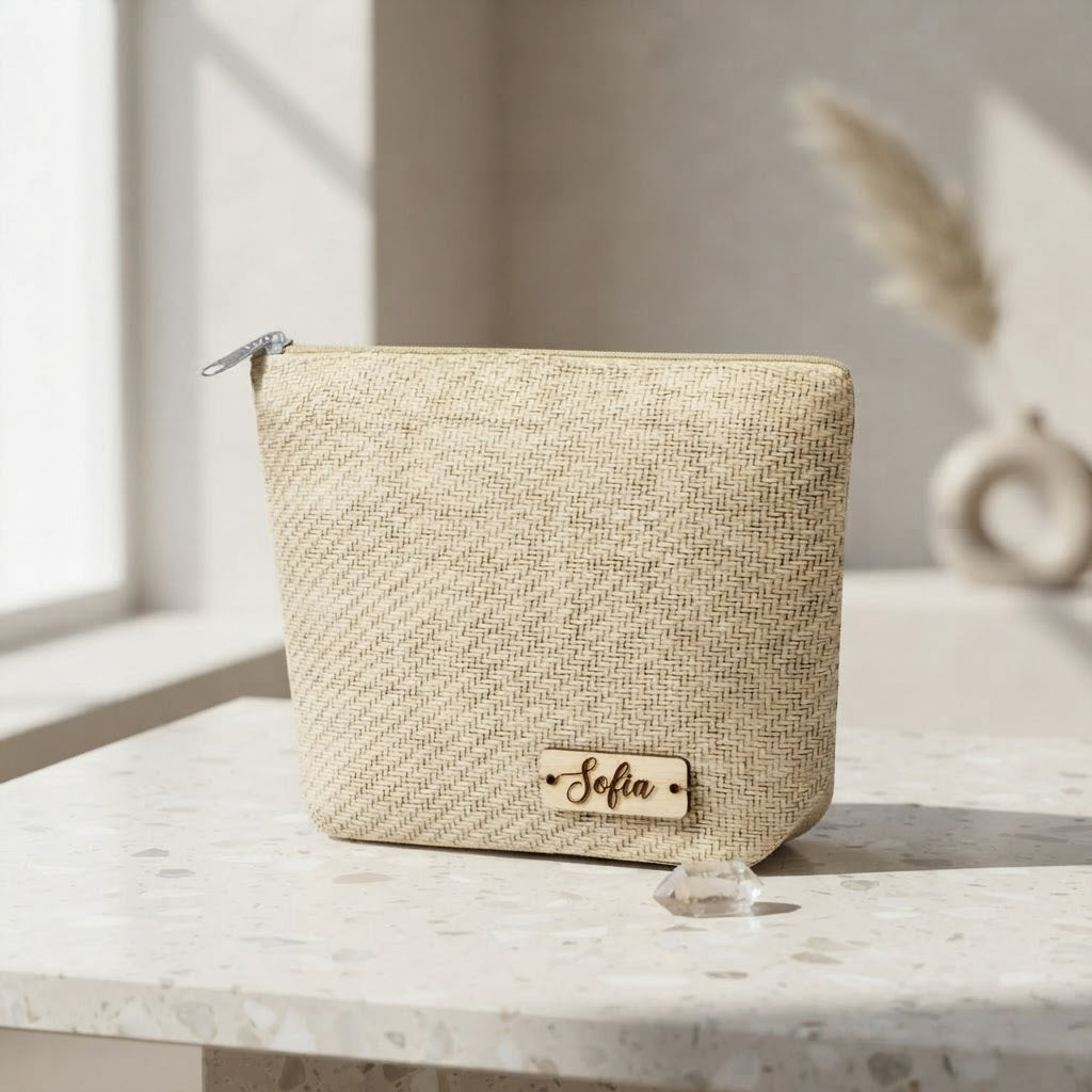 Neceser con placa de madera grabable