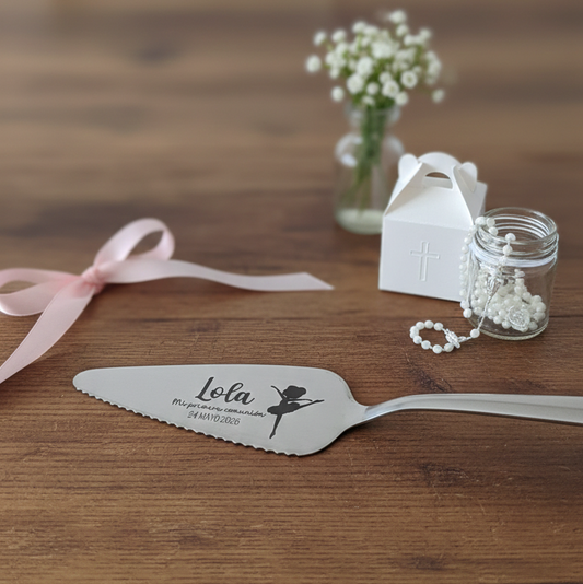 Pala de Tarta Personalizada para Primera Comunión - Grabado Láser Diseño "Bailarina"