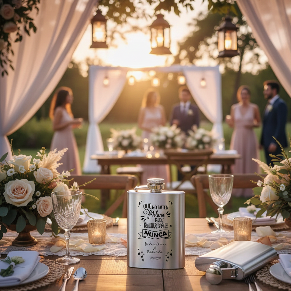 Petaca de Acero Inoxidable con Frases – Personalizable y Ergonómica (175 ml)