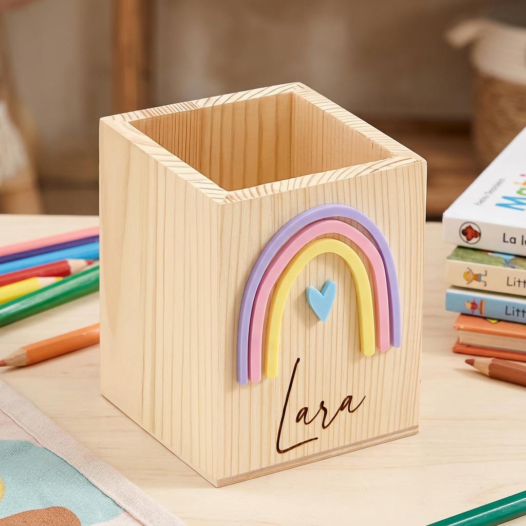Portalápices Arco Iris 3D Personalizado con Nombre Grabado