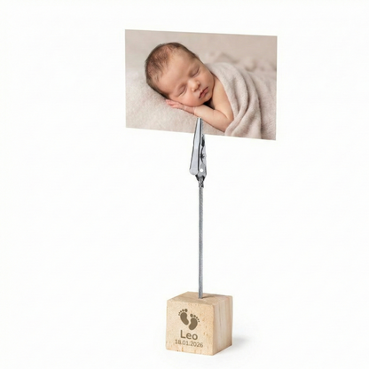 Portafotos de Madera Natural Personalizado – Recuerdo de Bautizo con Grabado Láser