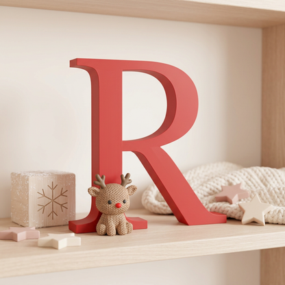 Letra Inicial con Reno Navideño 3D Efecto Tejido Crochet - Personalizable