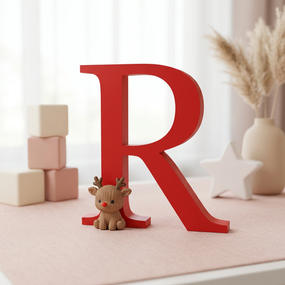 Letra Inicial con Reno Navideño 3D Efecto Tejido Crochet - Personalizable