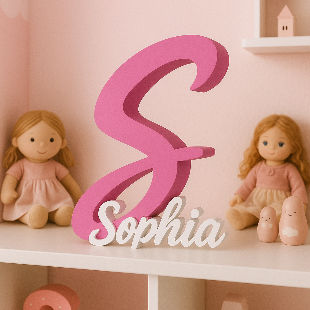 Inicial decorativa con nombre estilo Barbie. Letras personalizadas para habitación infantil. Regalo original para niñas