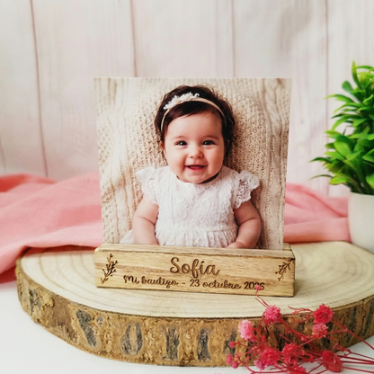 Soporte de Madera Personalizado "Mi Bautizo" – Portafotos Grabado con Nombre y Fecha