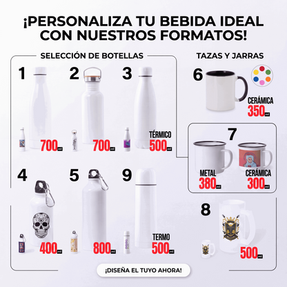 Botella o Taza Personalizada Cuadro Vichy con Inicial y Nombre
