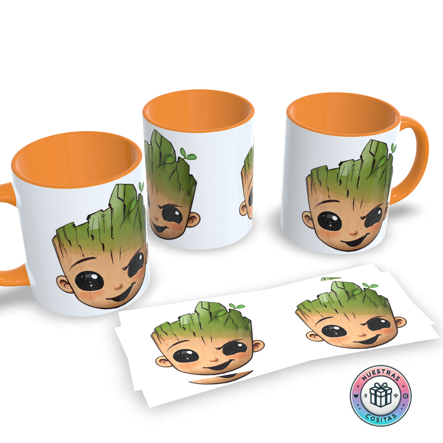 Taza Baby Groot Personalizada  | Nombre Estilo Marvel y Color a Elegir (Diseño 6)