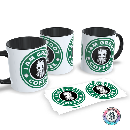 Taza Baby Groot Personalizada  | Nombre Estilo Marvel y Color a Elegir (Diseño 8)
