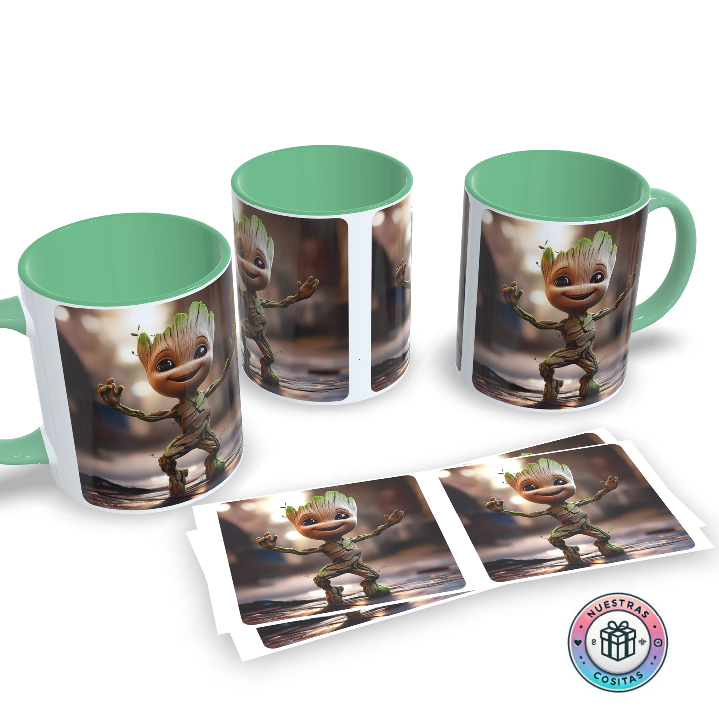 Taza Baby Groot Personalizada | Nombre Estilo Marvel y Color a Elegir
