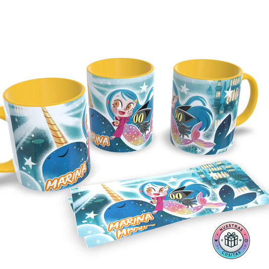 Taza personalizada Anna Kadabra con narval mágico y ciudad encantada