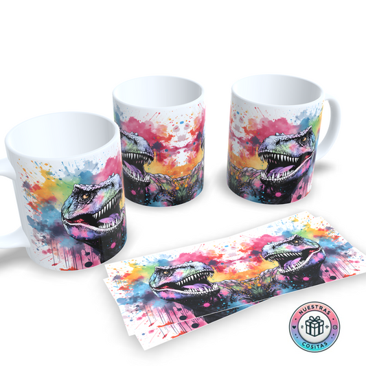 Taza Dinosaurio Acuarela – Diseño Artístico y Salvaje