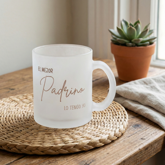 Taza de Cristal Esmerilado "El Mejor Padrino" - Acabado Translúcido (350ml)