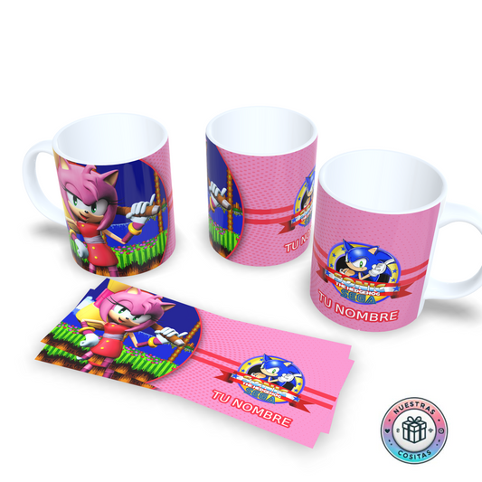 Taza personalizada Amy Rose - Regalo para fans de Sonic - Diseño con nombre incluido