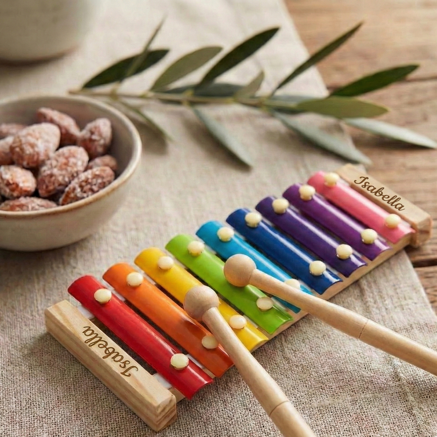 Xilófono de Madera Personalizado - Instrumento Musical Infantil - Juguete Montessori - Regalo Primer Cumpleaños - Base de Pino Natural