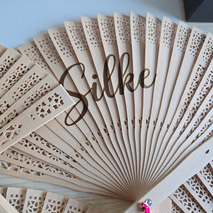 Abanico de Madera Calada Personalizado - Grabado Láser con Nombre o Logo