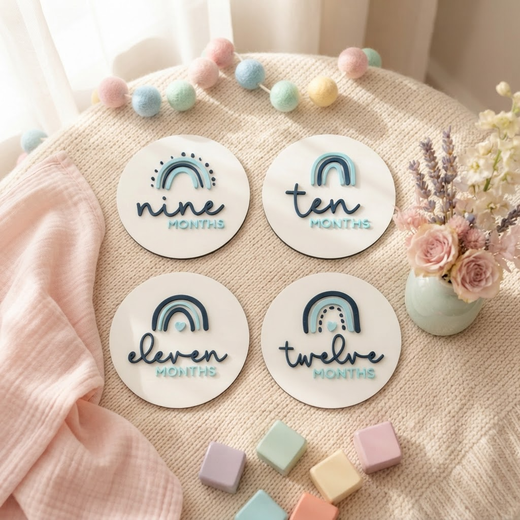 Cumplemeses Bebé Arcoíris Personalizado – Placas Hitos 3D