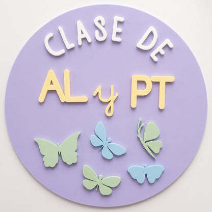 Cartel de Mariposas 3D Puerta de Clase - Placa Seño Personalizada