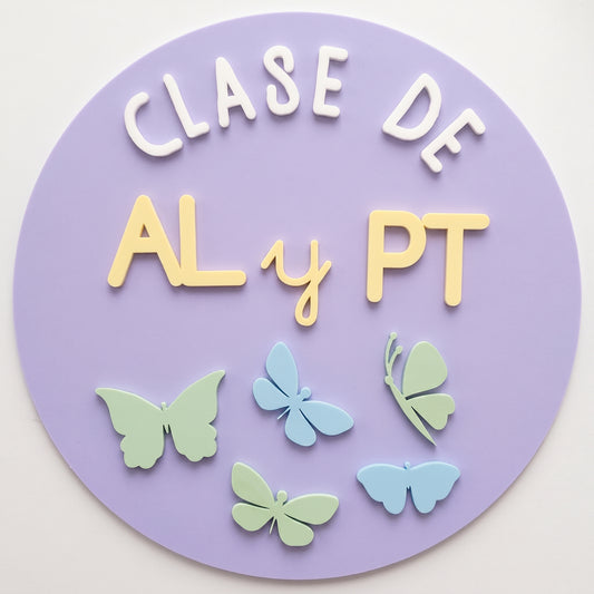 Cartel de Mariposas 3D Puerta de Clase - Placa Seño Personalizada