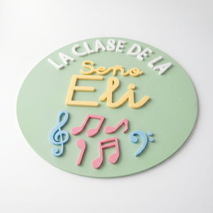Cartel de Notas Musicales 3D para Aula - Placa Seño Personalizada