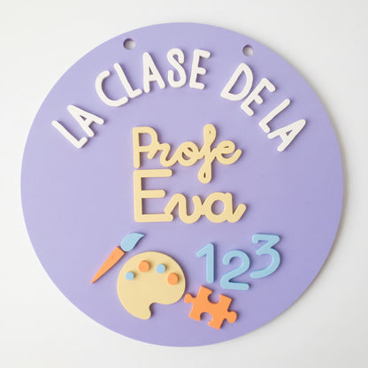 Cartel de Pintura 3D Puerta de Clase - Placa Seño Personalizada