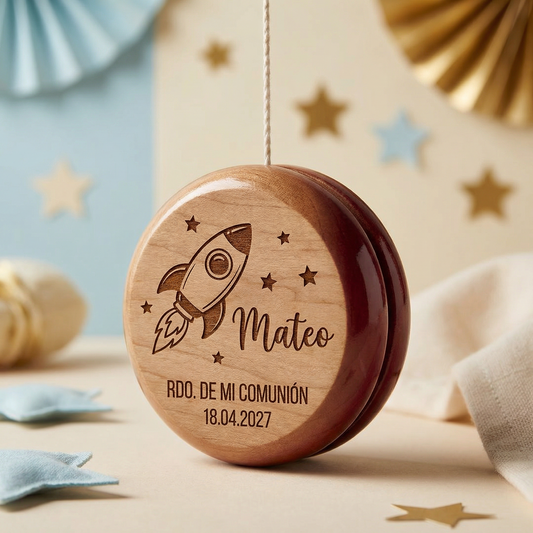 Yoyó de Madera Personalizado "Diseño Cohete" – Recuerdo Primera Comunión