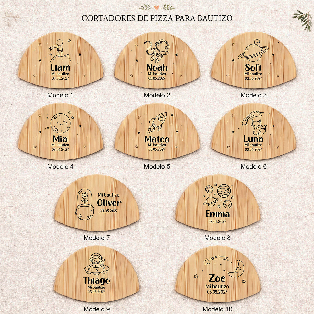 Cortapizzas para bautizos  - Diseños planetas
