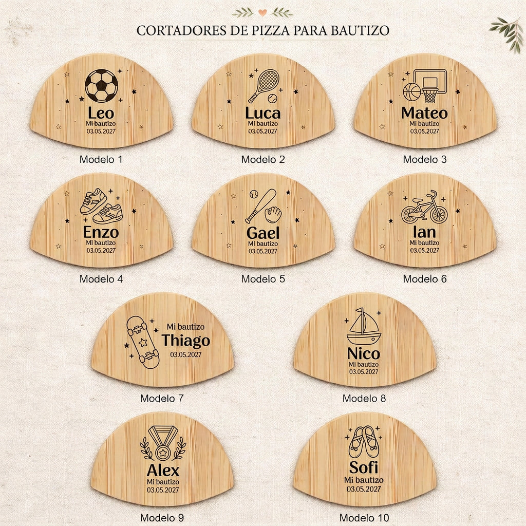 Cortapizzas para bautizos - Diseños deportes