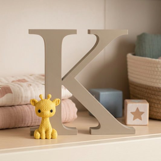 Letra Inicial con Jirafa 3D Efecto Tejido Crochet - Personalizable
