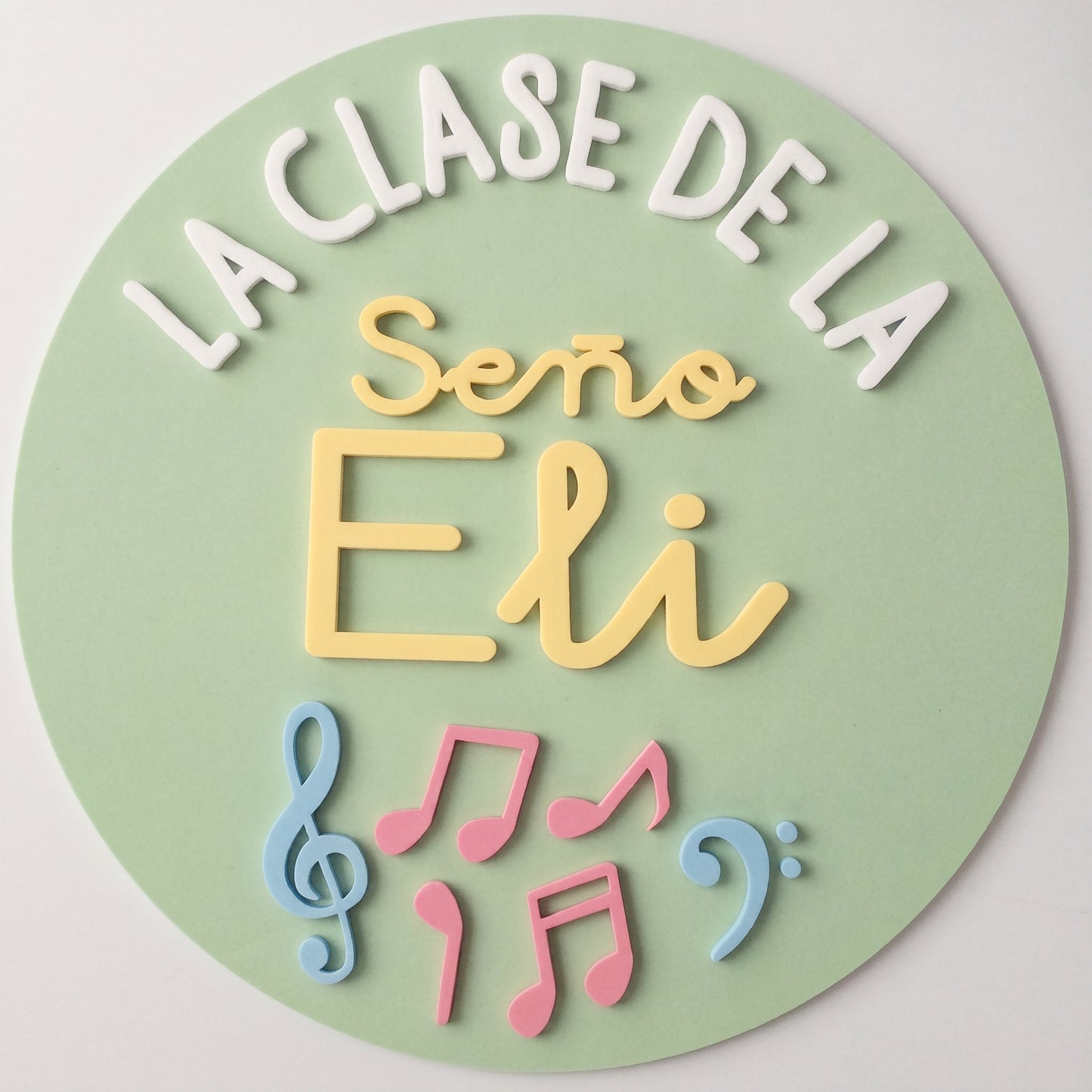 Cartel de Notas Musicales 3D para Aula - Placa Seño Personalizada