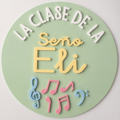 Cartel de Notas Musicales 3D para Aula - Placa Seño Personalizada