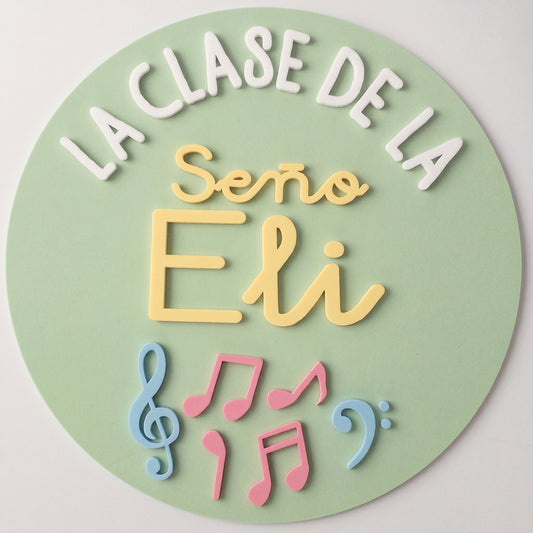 Cartel de Notas Musicales 3D para Aula - Placa Seño Personalizada