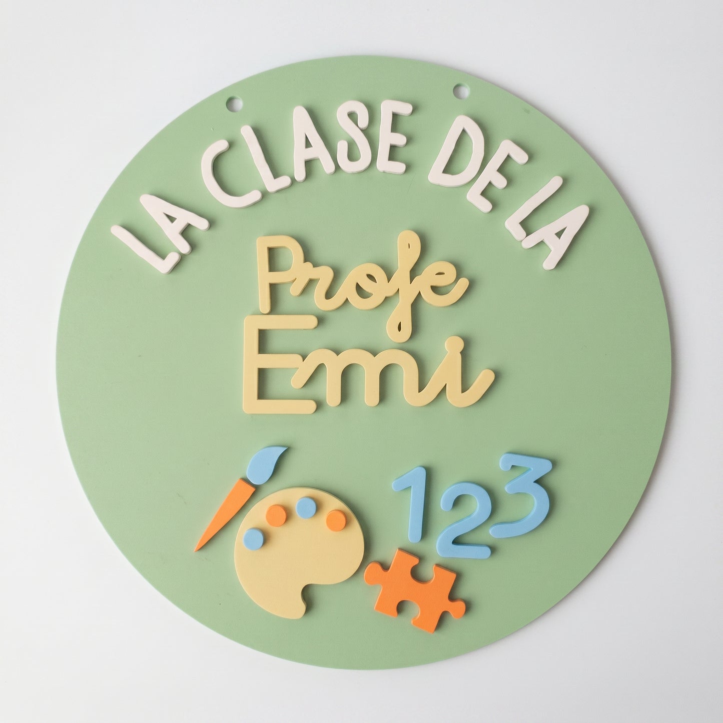 Cartel de Pintura 3D Puerta de Clase - Placa Seño Personalizada