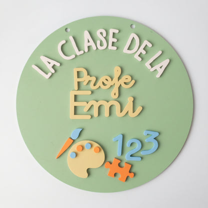 Cartel de Pintura 3D Puerta de Clase - Placa Seño Personalizada