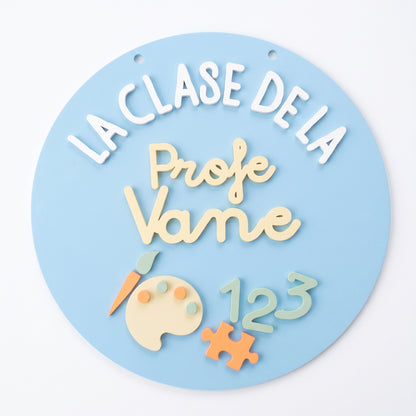 Cartel de Pintura 3D Puerta de Clase - Placa Seño Personalizada