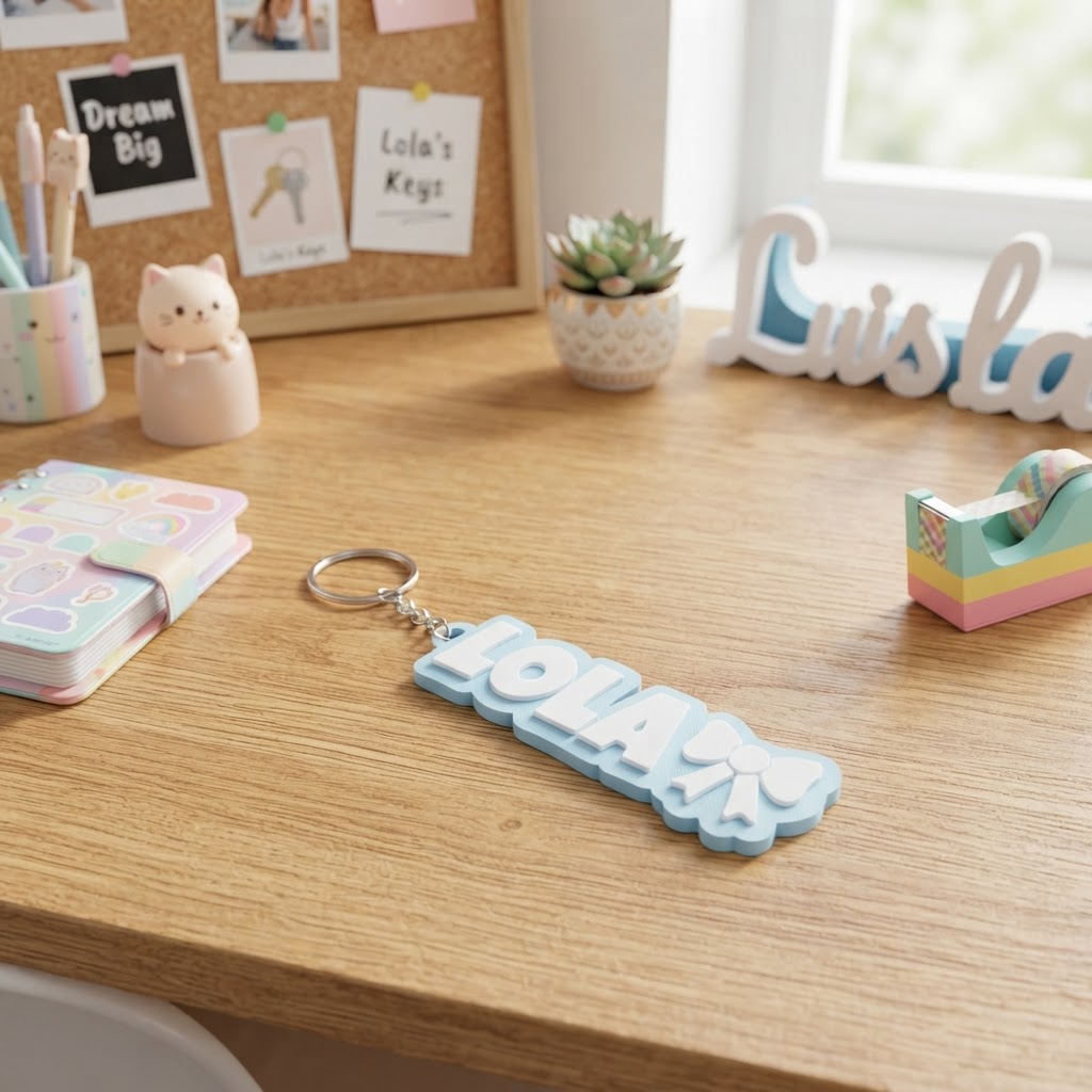 Llavero Personalizado Nombre y Lazo 3D - Estilo Coquette