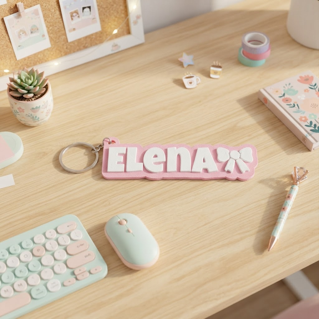 Llavero Personalizado Nombre y Lazo 3D - Estilo Coquette