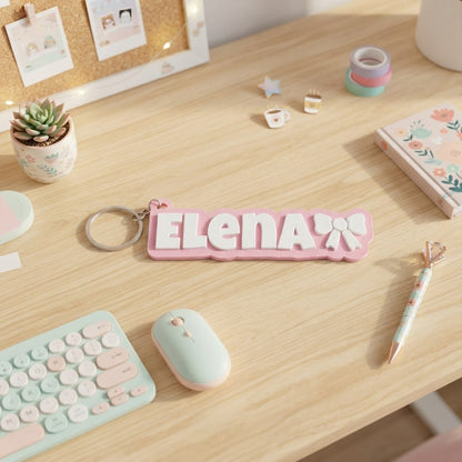 Llavero Personalizado Nombre y Lazo 3D - Estilo Coquette