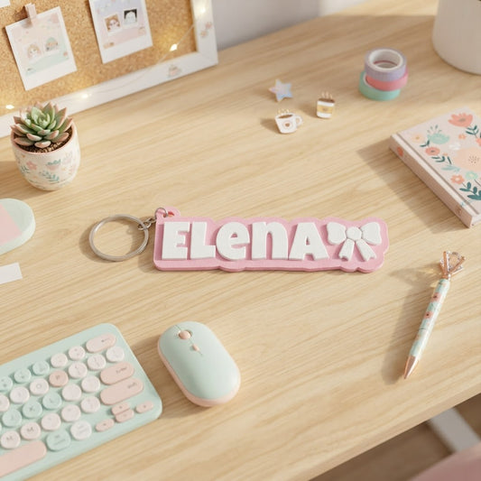 Llavero Personalizado Nombre y Lazo 3D - Estilo Coquette