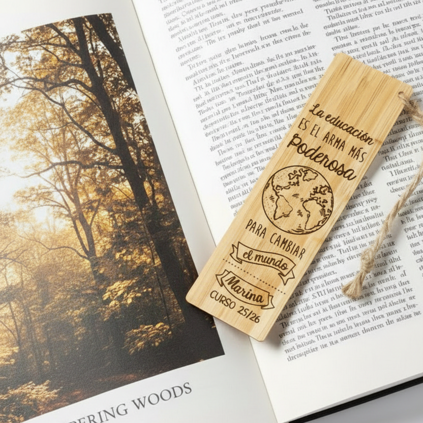 Marcapáginas de Madera Personalizado para Profesores - Regalo Fin de Curso con Nombres de Alumnos - Grabado Láser de Alta Calidad