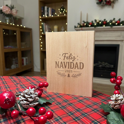 Marco de Fotos Navideño de Madera Personalizado - Grabado Láser Portada e Interior (Foto 10x15 Incluida)