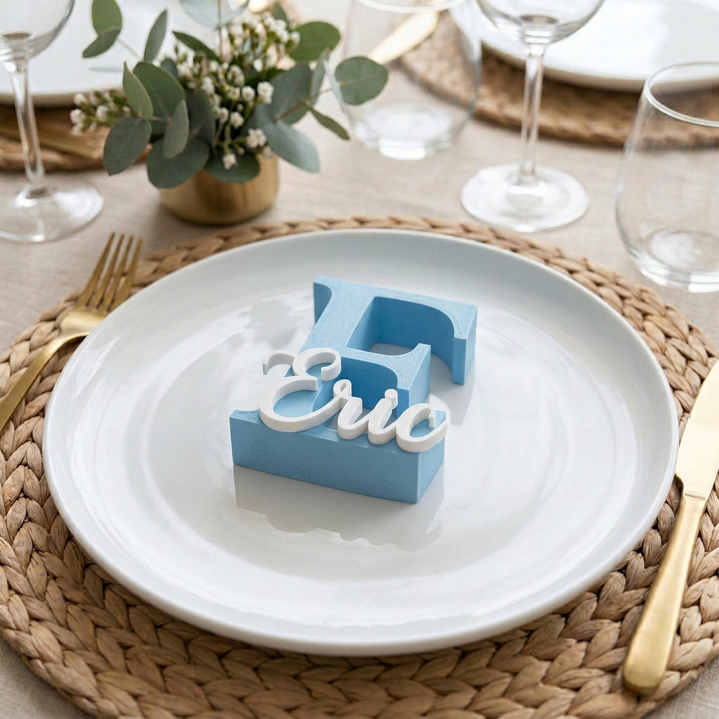 Marcasitios Personalizado Inicial con Nombre 3D - Bodas, Bautizos y Comuniones