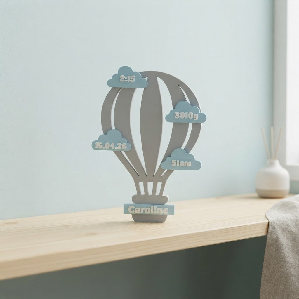 Cuadro Natalicio Globo Aerostático – Letrero Bebé Personalizado