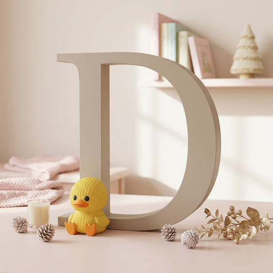 Letra Inicial con Patito 3D Efecto Tejido Crochet - Personalizable
