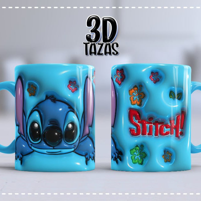 Taza 3D Stitch Flores Hawaianas