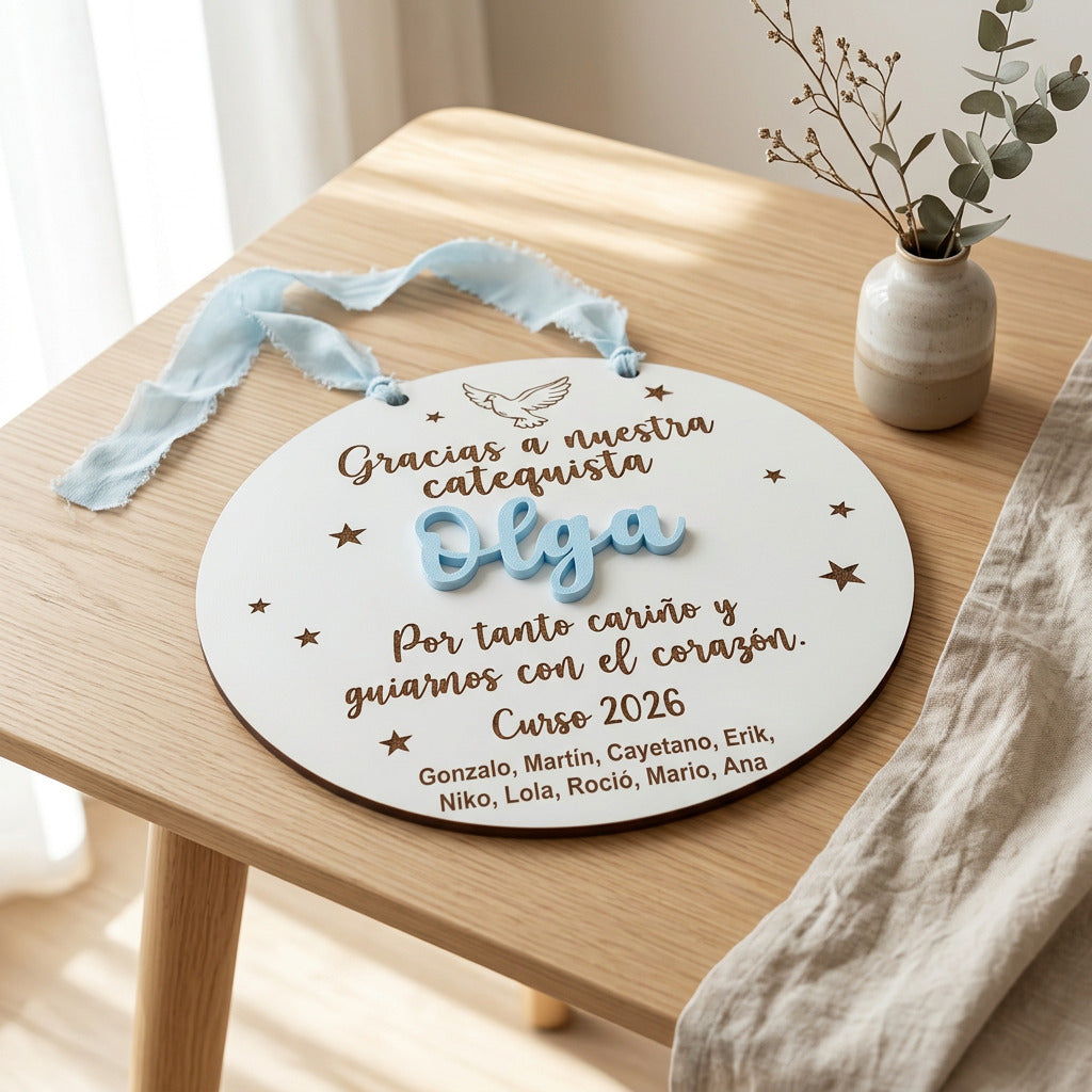 Placa de Madera Personalizada para Catequista o Profesora - Nombre en 3D